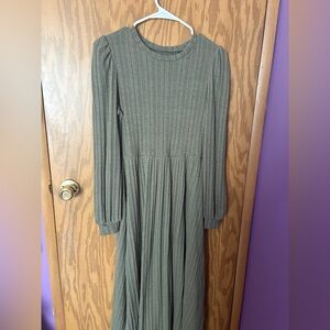 Women Round Neck Ribbed Midi Bodycon Dress